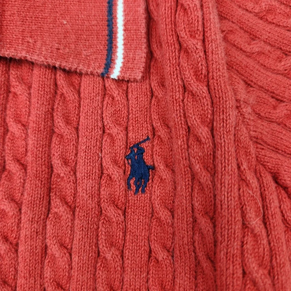 Ralph Lauren Kids Red Cable Knit Short Sleeve Polo Sweater Size 5 Tipped Collar